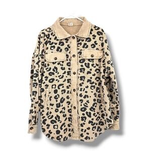 Meritt Leopard Print‎ Corduroy Shirt Jacket Button Down Oversized Women's Small